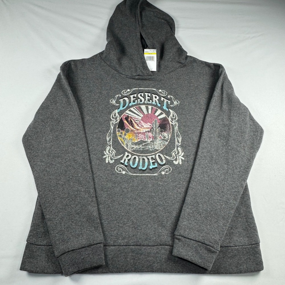 Vintage America Desert Rodeo Fleece Hoodie Heather Grey Graphic Sweatshirt M NEW